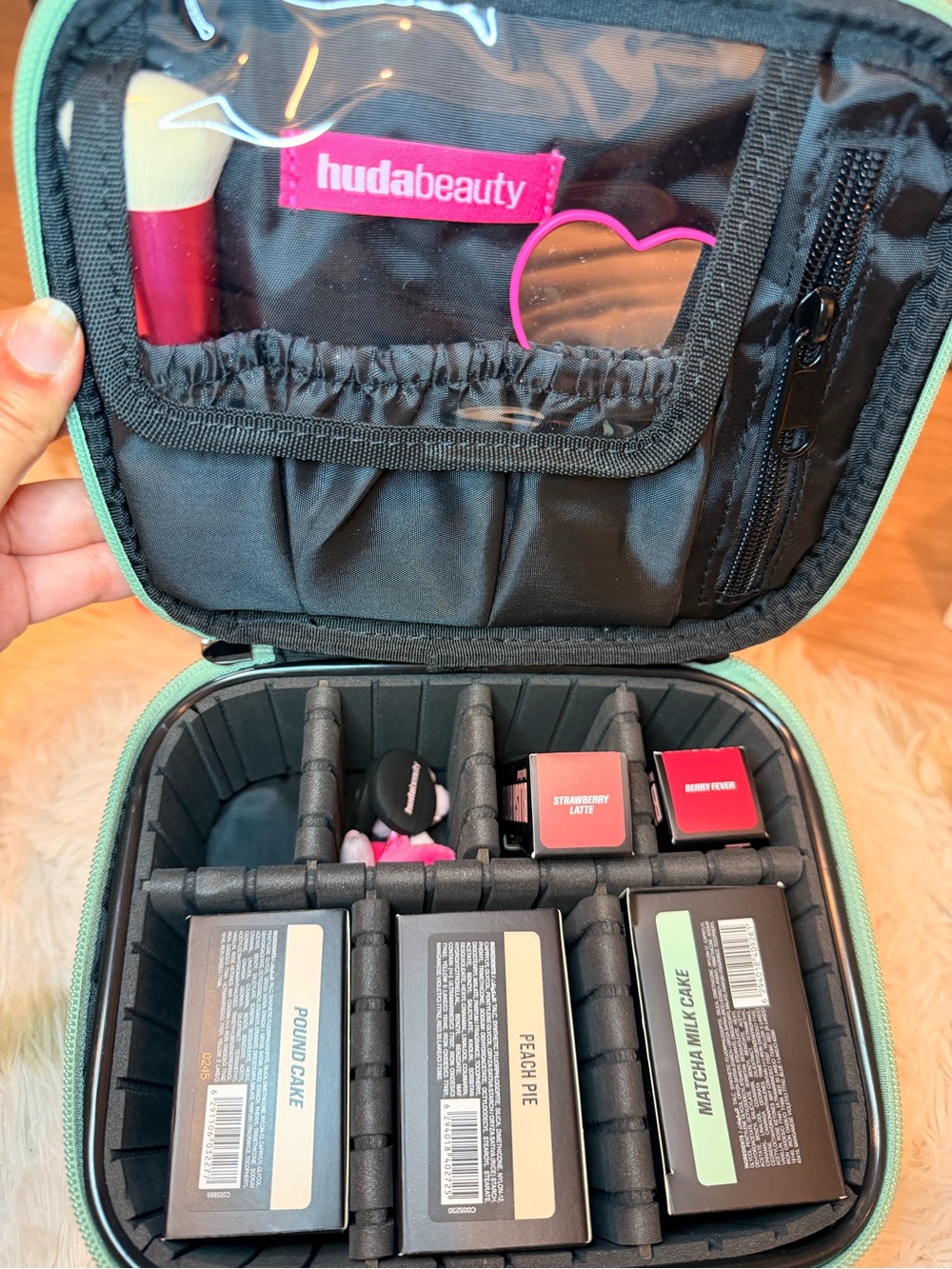 HUDA BEAUTY Glossy Mint Green Cosmetic Case with Top Handle
